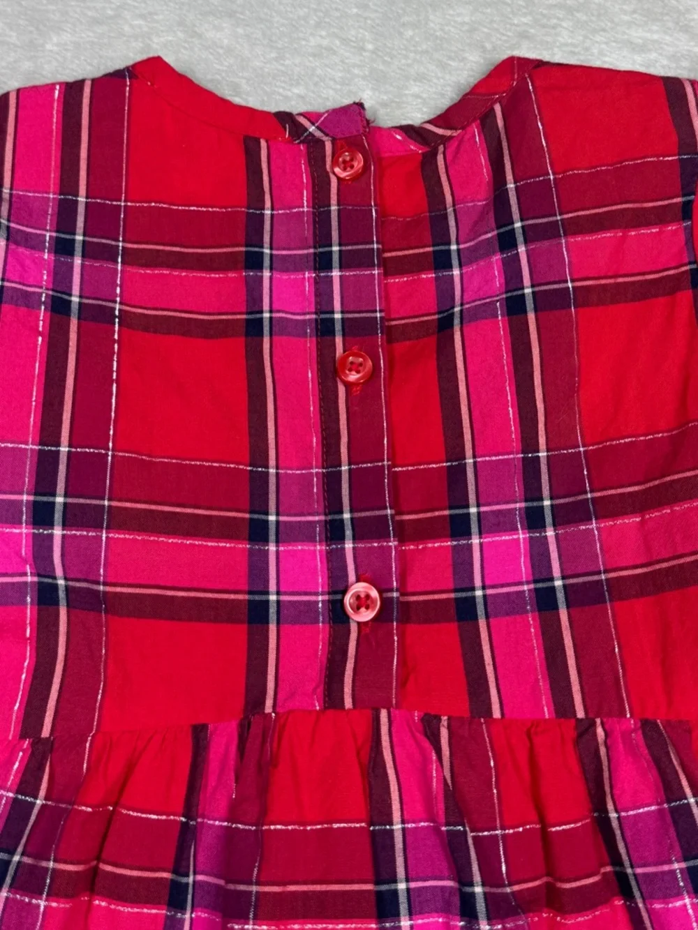 Tucker + Tate Red Pink Silver Plaid Ruffle Holiday Dress Girls Size 2 - Picture 11 of 15